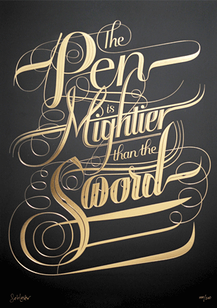 Seb Lester 'Pen Is Mightier Than The Sword' BEAUTIFUL GOLD Print Available
