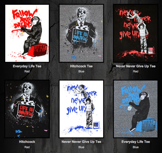 Mr Brainwash 'Hitchcock', 'Never Never Give Up' and 'Everyday Life' T-Shirt SNEAK PEEK