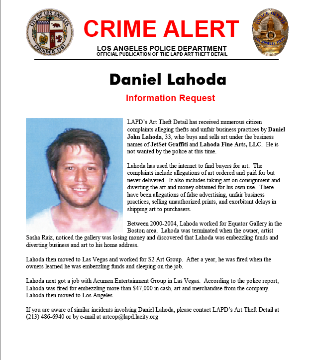 WOW, Crime Alert From The L.A.P.D. For Daniel Lahoda