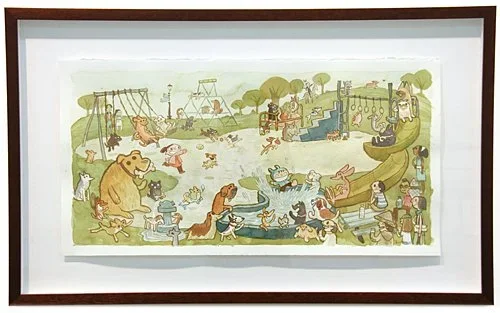 Scott Campbell 'Dog Park' Framed Original Available