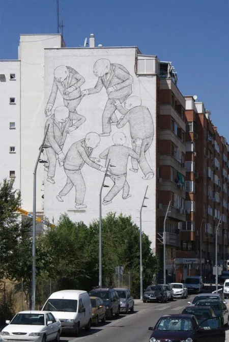Blu 'Corporate Pickpockets' Mural In Madrid