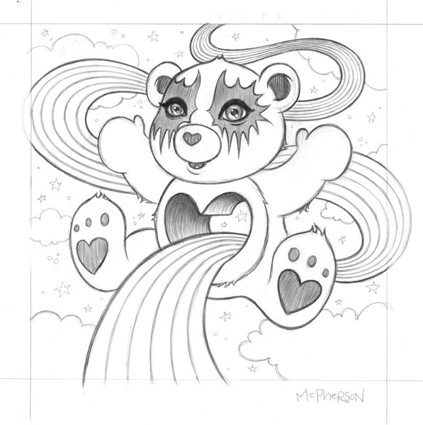 Tara McPherson 'Black Metal Care Bear' Original Drawing Available