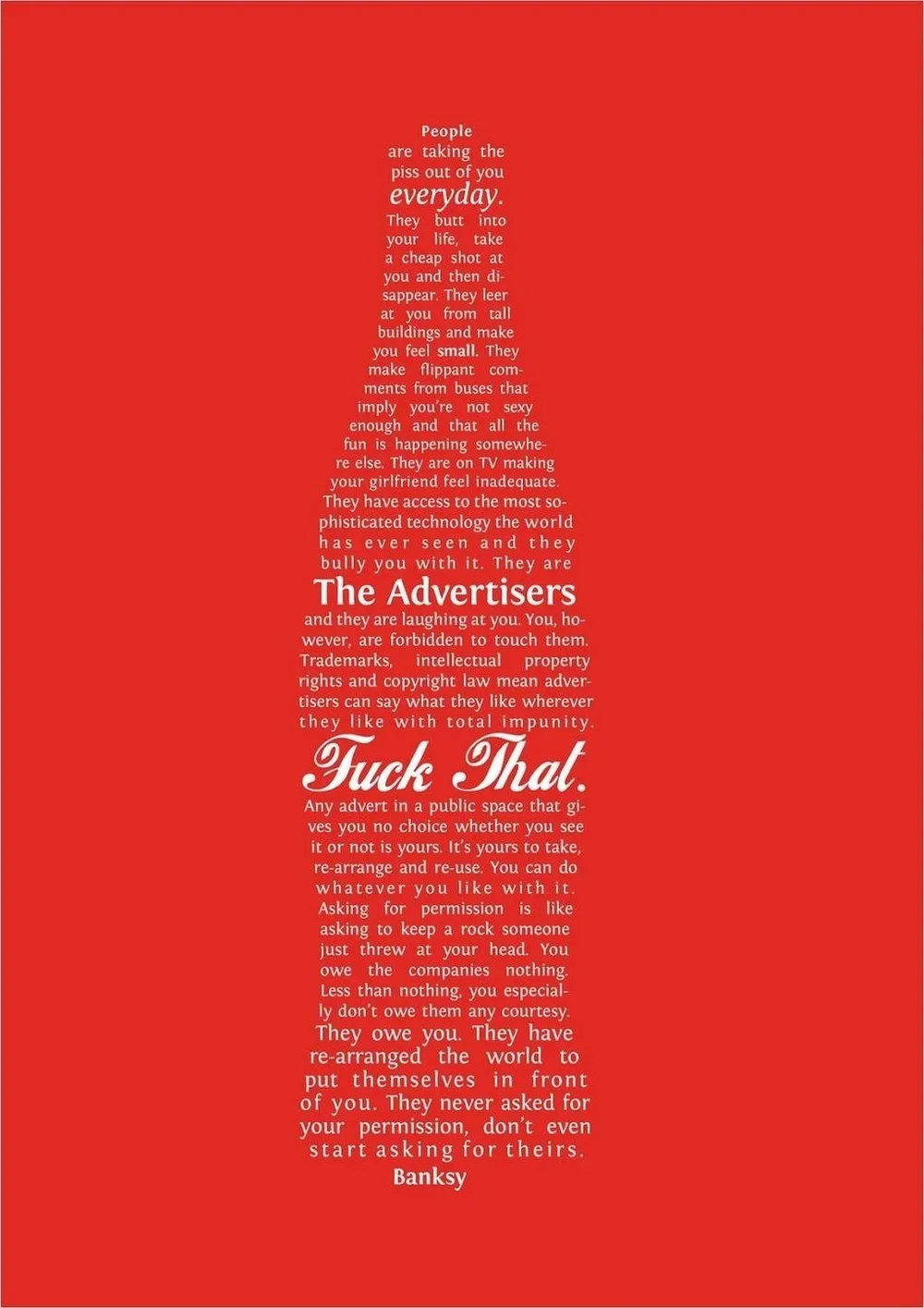 Karina Nurdinova, Sean Tejaratchi + Banksy 'Advertisers, Fuck That' BRILLIANT Rant