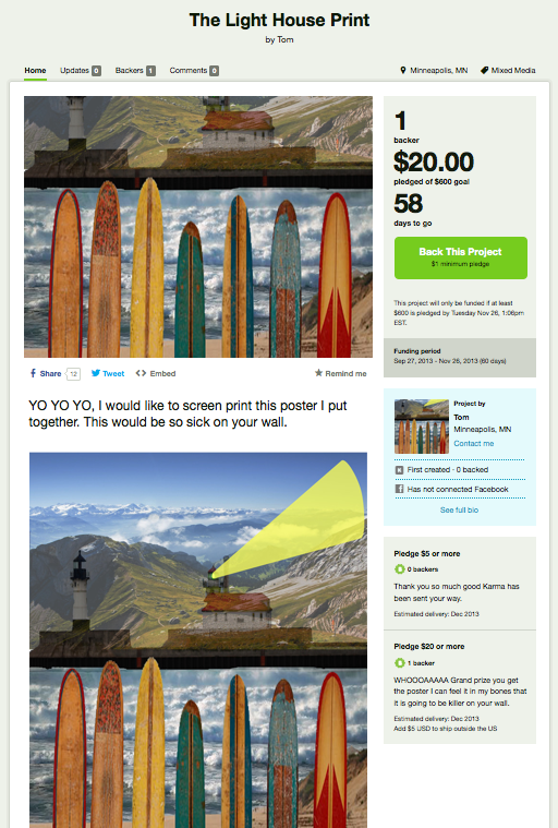 Tom Eineke 'The Light House' Kickstarter Print Campaign