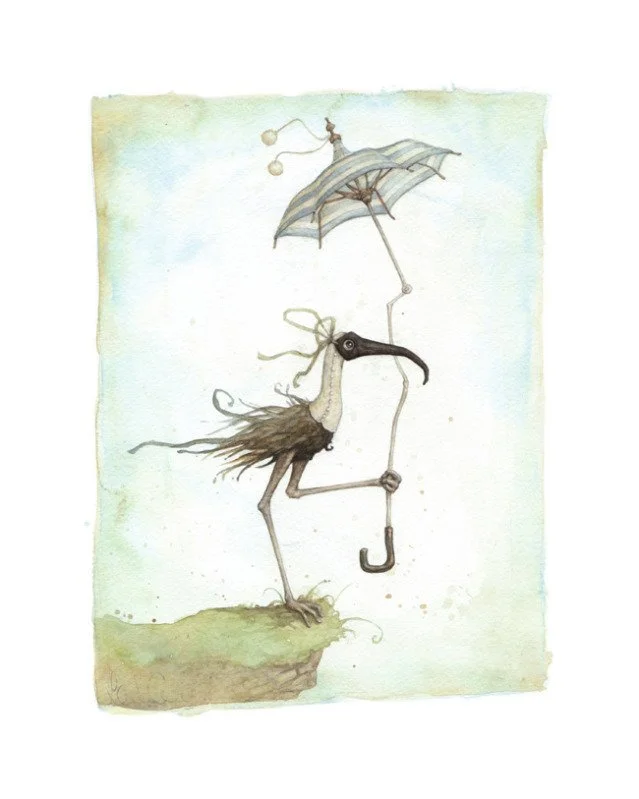 Leontine Greenberg 'Long-Neck Bird Reaches The Edge' Print Available