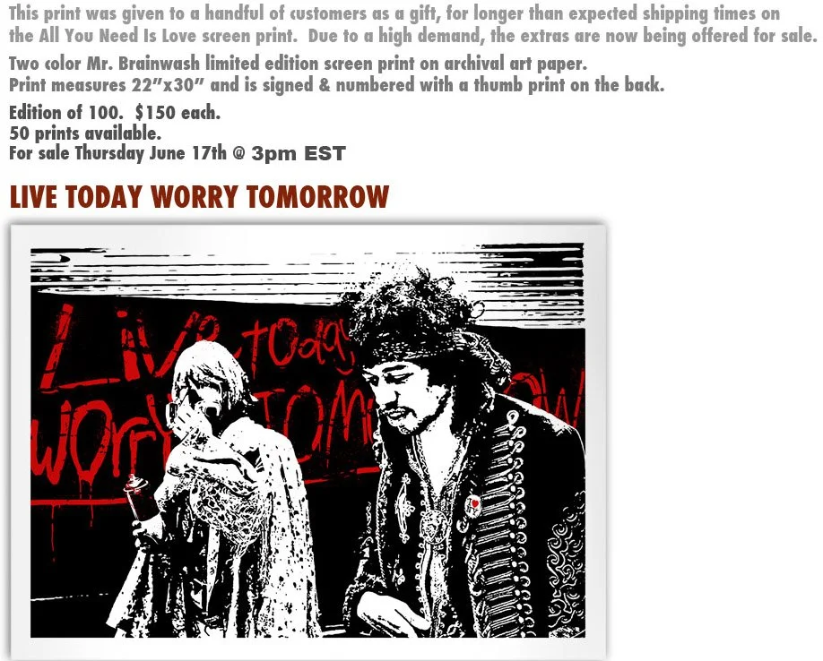 Mr Brainwash 'Live Today Worry Tomorrow' Series Print Release Details