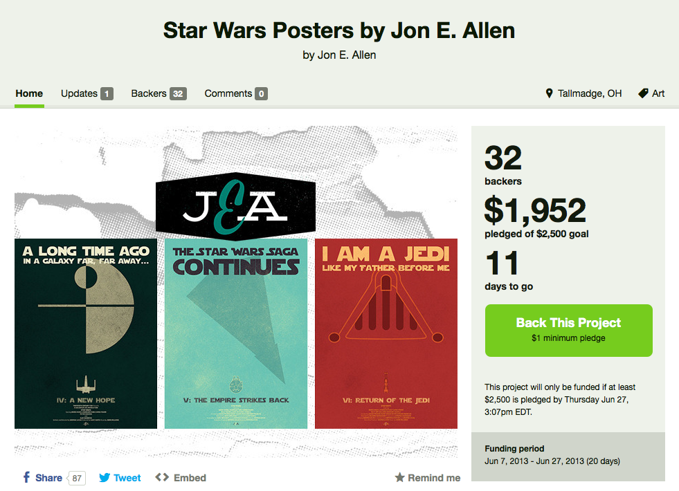 Jon E. Allen 'Star Wars' Print Kickstarter Campaign