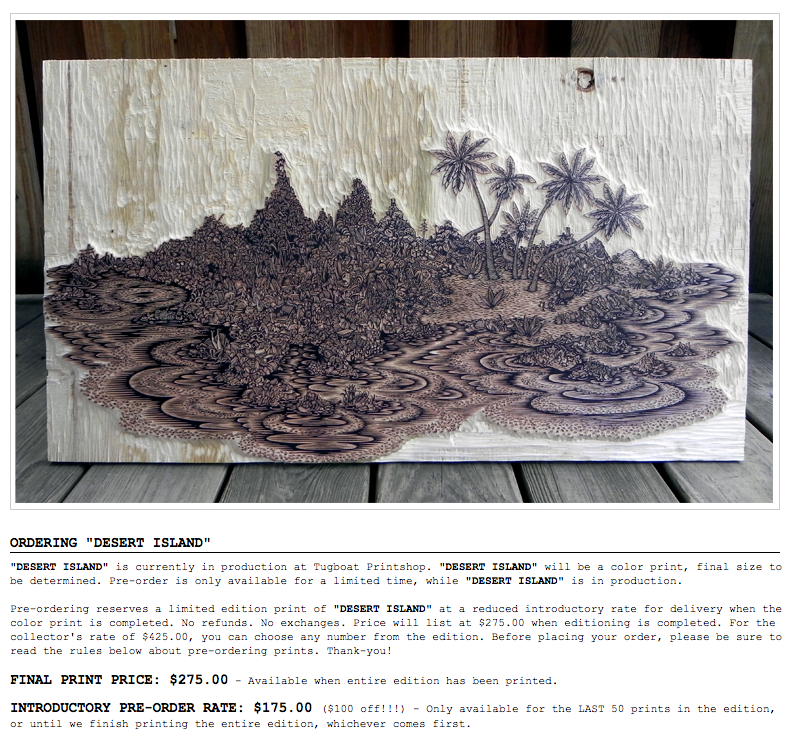 Tugboat Print Shop 'Desert Island' Wood Cut Pre-Sale