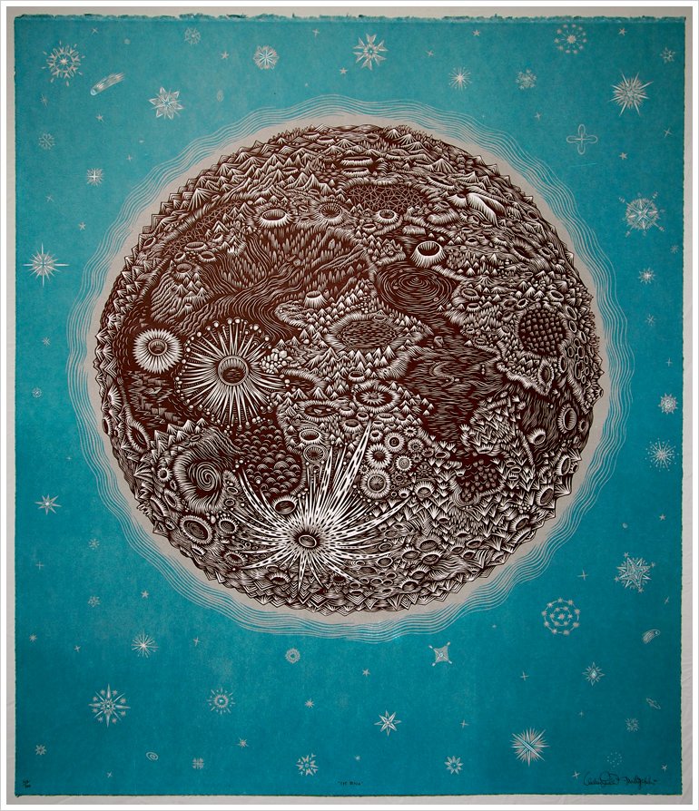 Tugboat Print Shop 'The Moon' Wood Cut Print Available