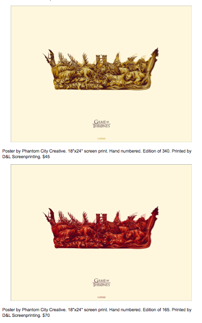 Phantom City Creative 'Game Of Thrones' Print Release Details