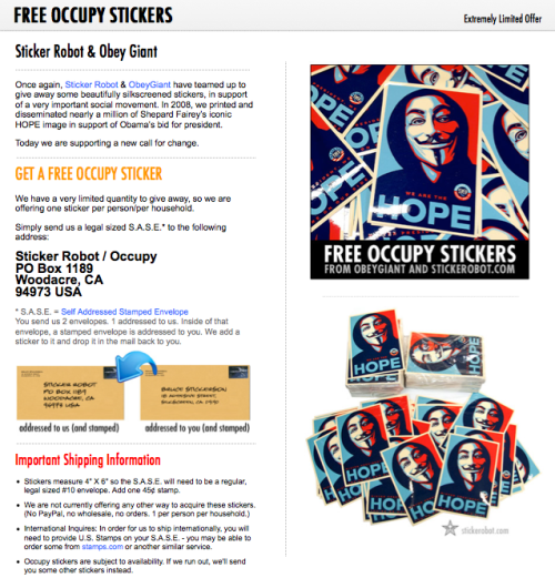 FREE Obey 'Occupy' Stickers
