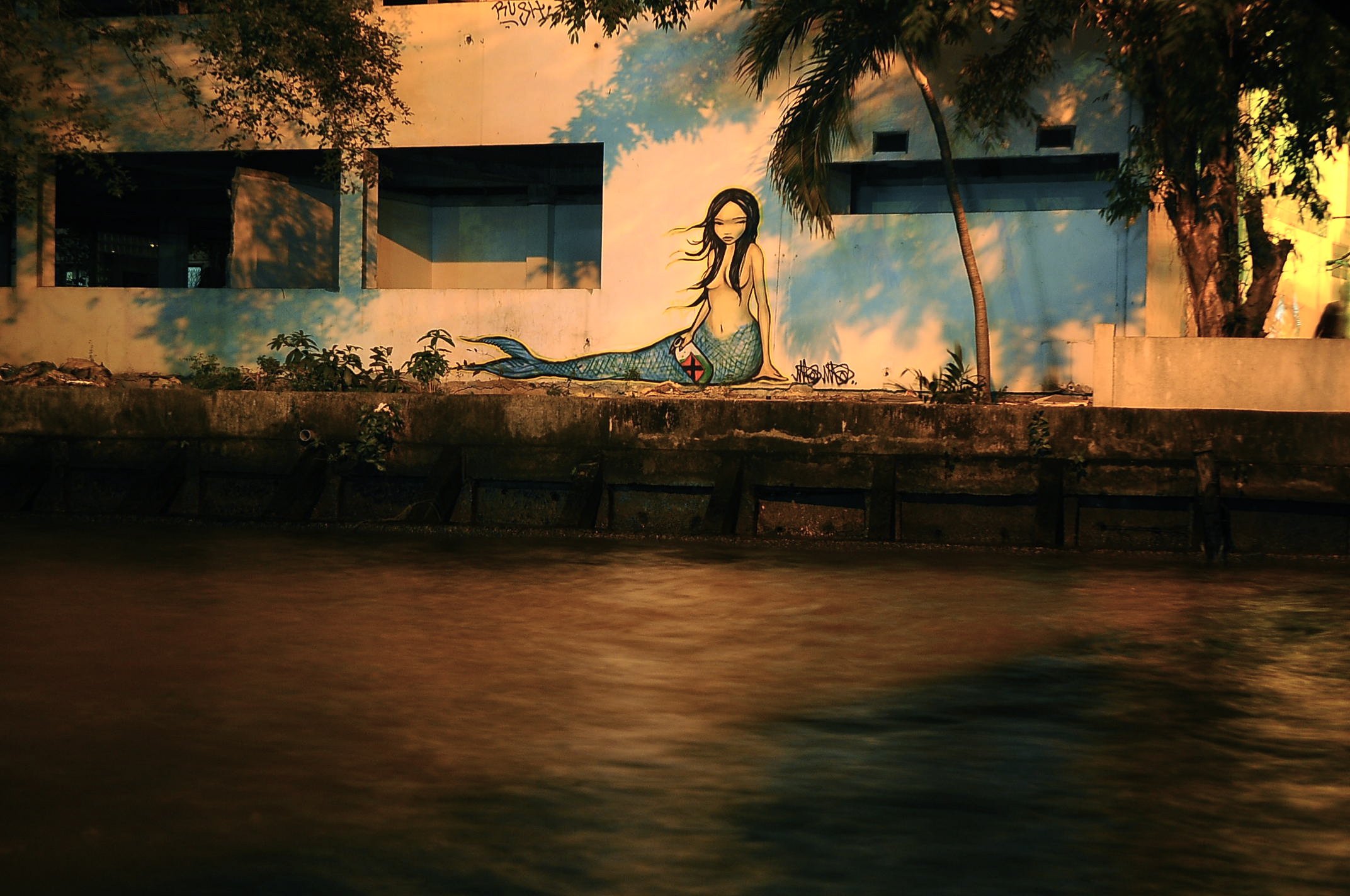 Mau Mau 'Mermaid' Mural In Thailand At Sunset
