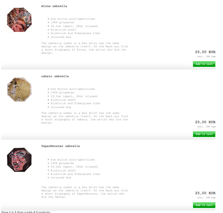 Artist Designed Umbrellas Available