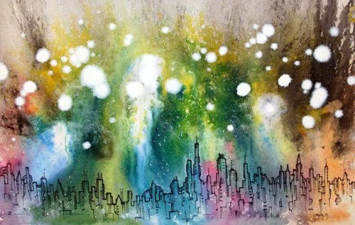 Lawrence Yang 'City Lights # 20' Original Painting Available
