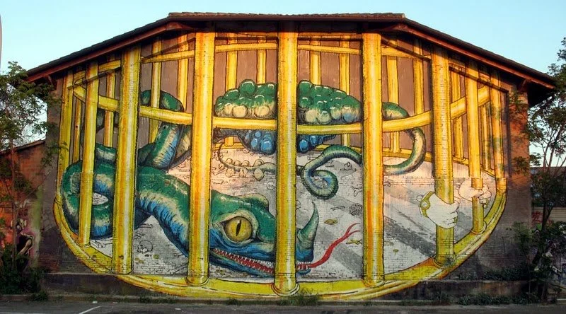 Blu + Erica Il Cane 'Golden Cage' Mural