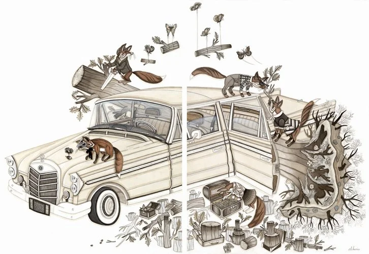 Evan B Harris 'Fox Family Field Trip' Print Available