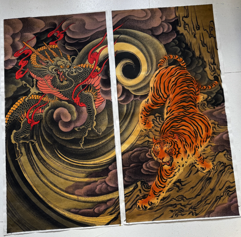Oliver MacIntosh 'Dragon And Tiger' Diptych Painting Available