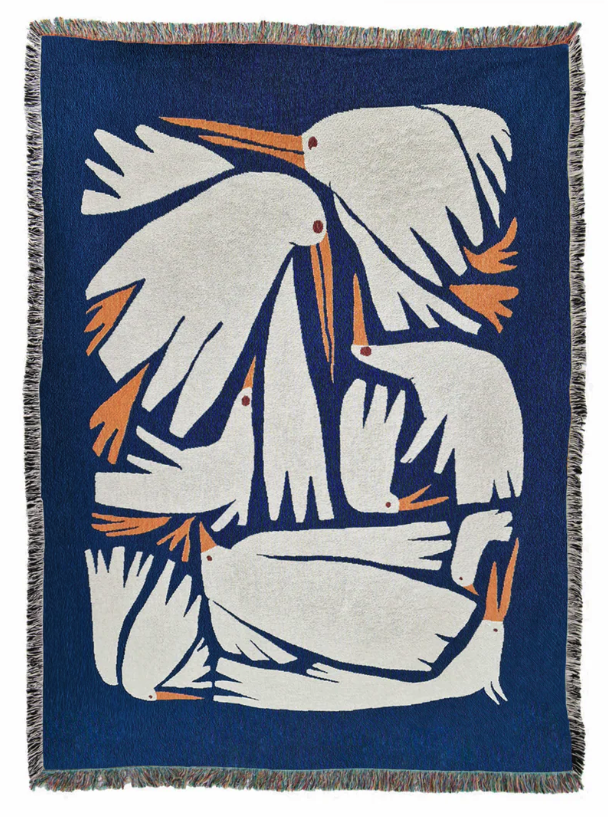 Renate Thor 'Birdie' Pink or Blue Woven Blankets Available