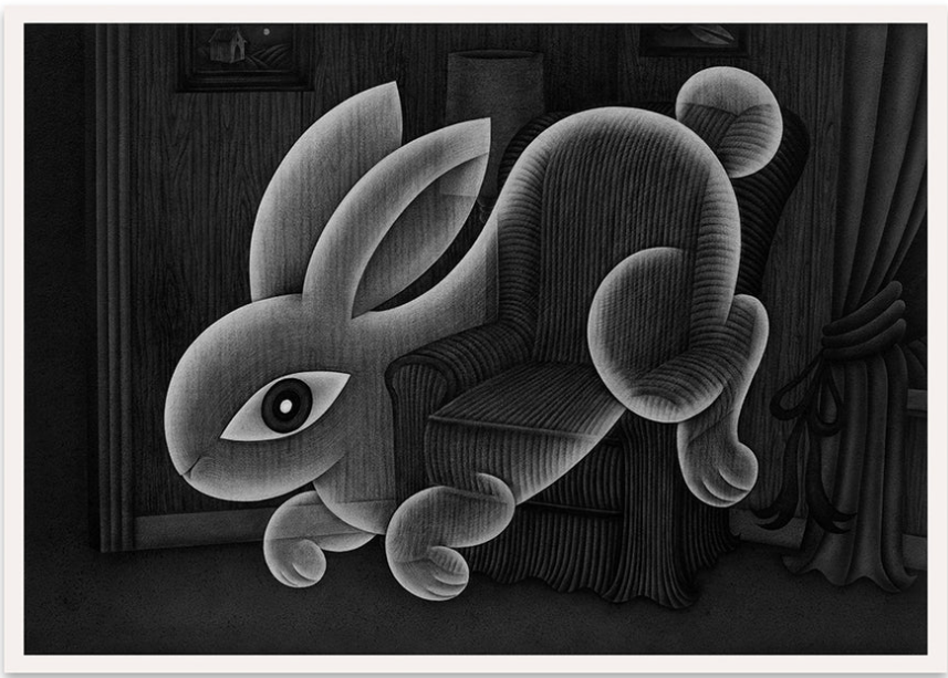 Angela Fang Zirbes 'Rabbit In Living Room' Print Avaiable