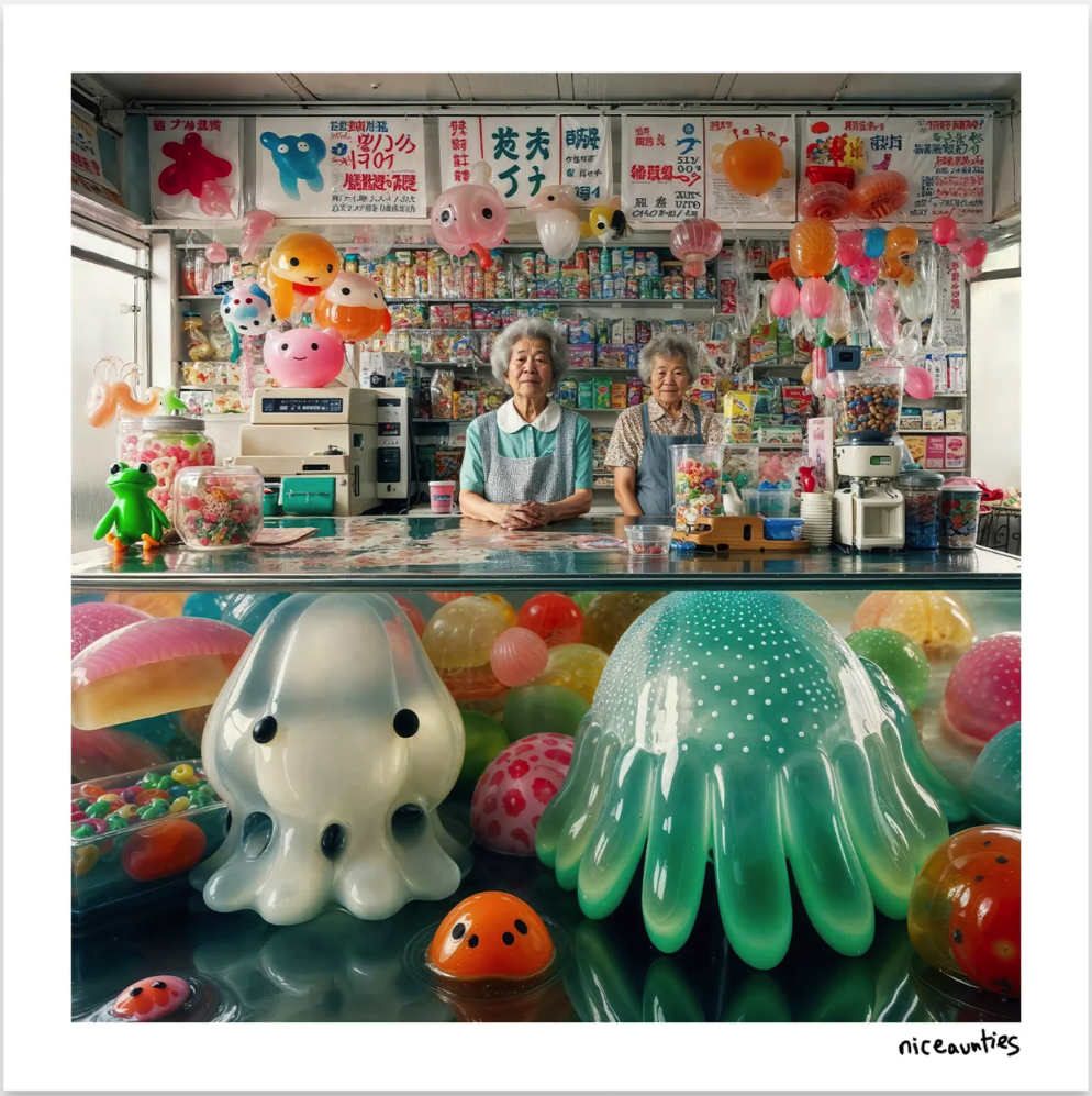 Nice Aunties 'Jelli Shop 11' Print Available