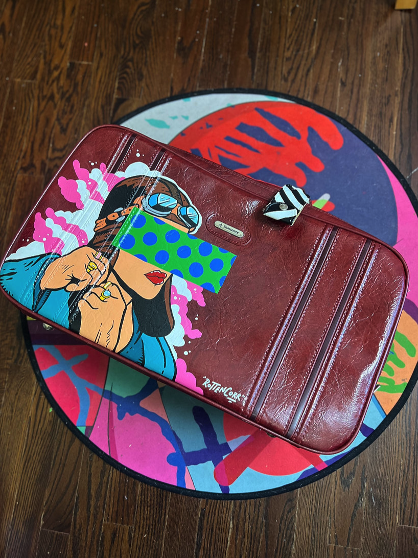 Rottencorr 'Catch Flights Not Feelings' Painted Suitcase