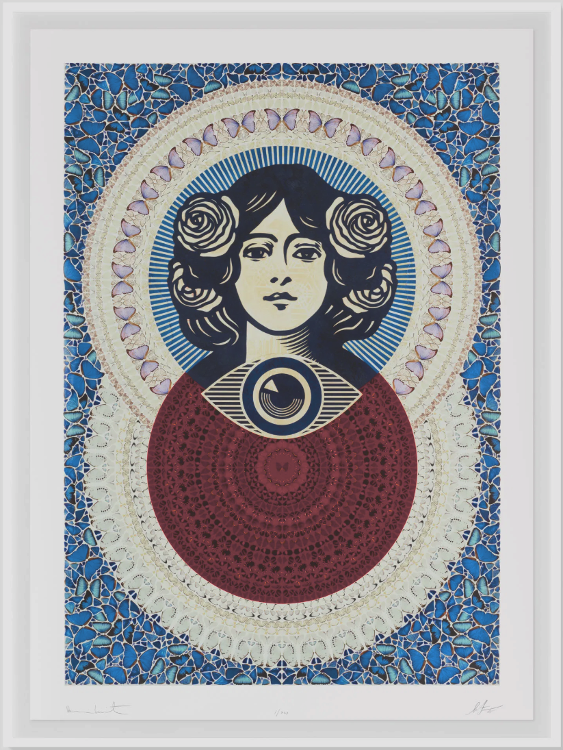 Shepard Fairey + Damien Hirst 'Third Eye Butterfly Mandala' Blue Print Available