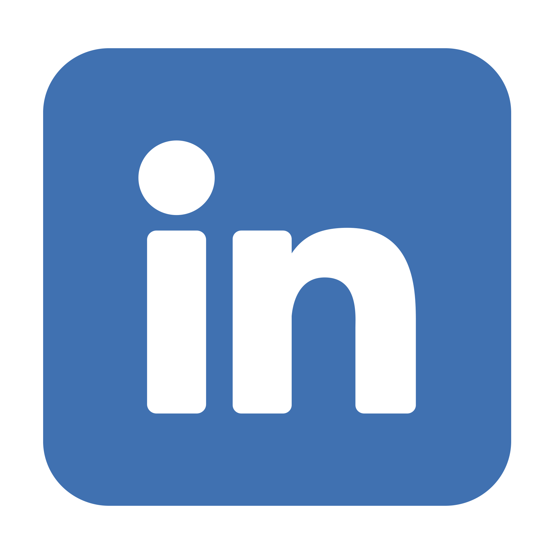 LinkedIn logo with white text on a blue rounded square background