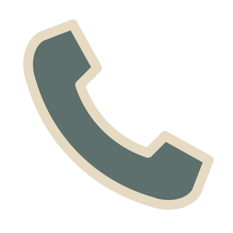 Icon of a classic telephone receiver in gray with a beige outline.