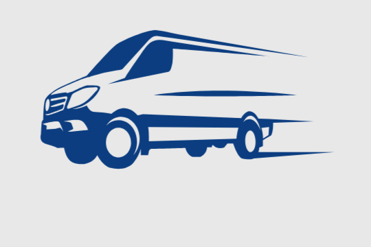 Illustration of a blue delivery truck moving quickly.