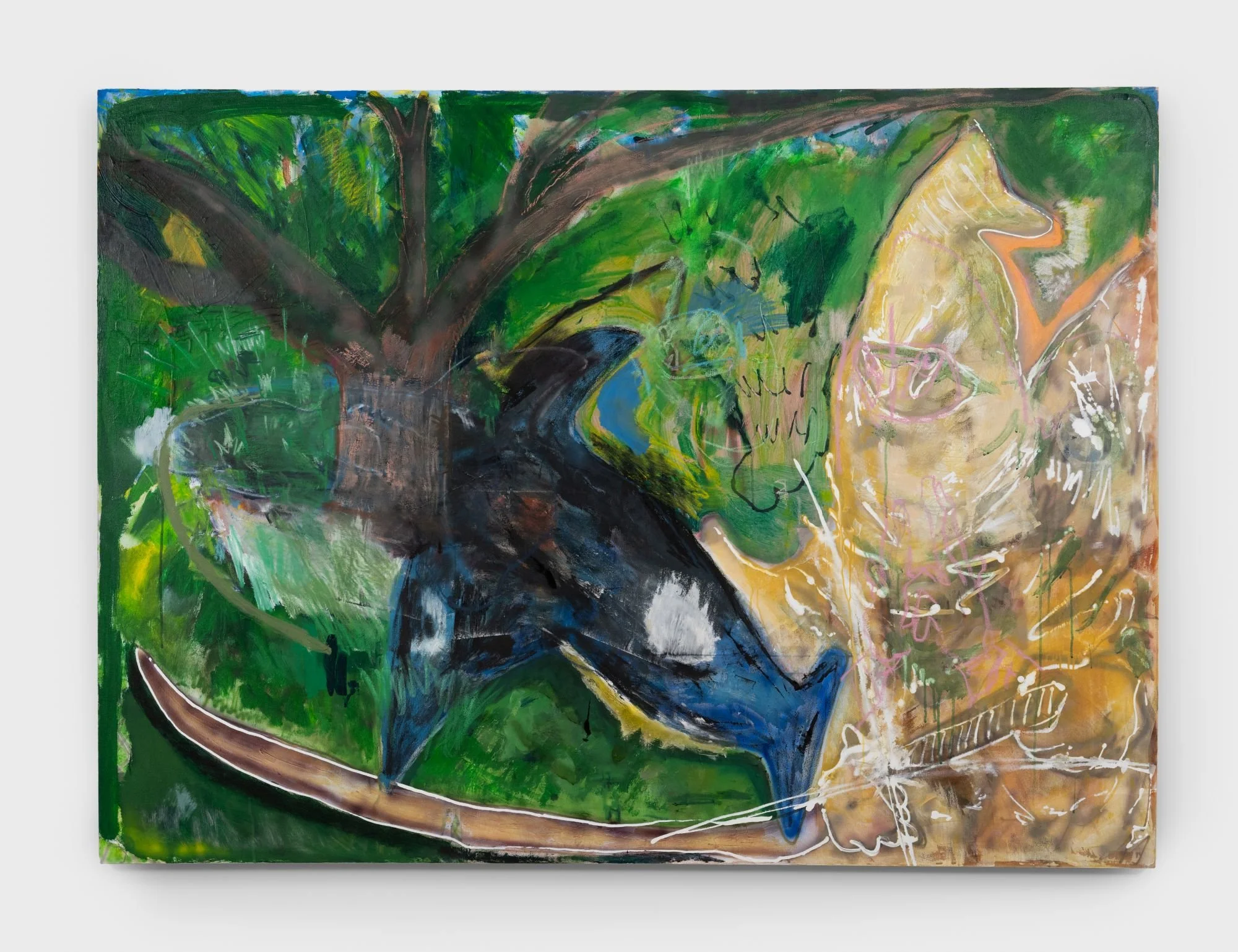 Battle on the Mountain, Battle in the Ocean, 53 x 72 in., Acrylic, acrylic pigment, oil, oil pastel, charcoal, and chalk on canvas, 2024