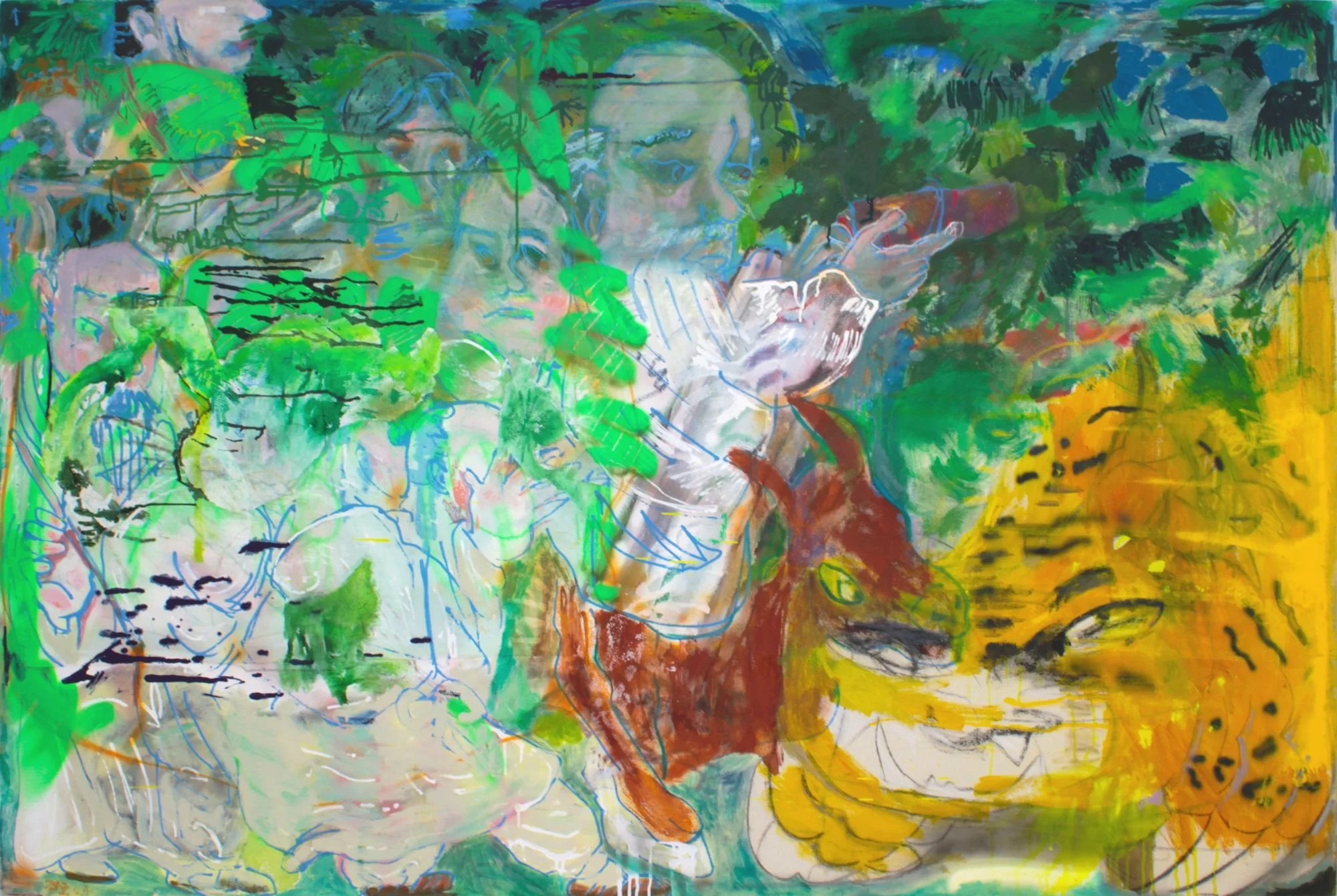 Modernism, 48 x 72 in., Acrylic, acrylic pigment, Korean paper, charcoal, and oil pastel on canvas, 2024