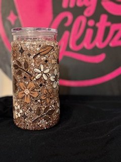 💋Floral Bronze Glitter Cup - 16oz