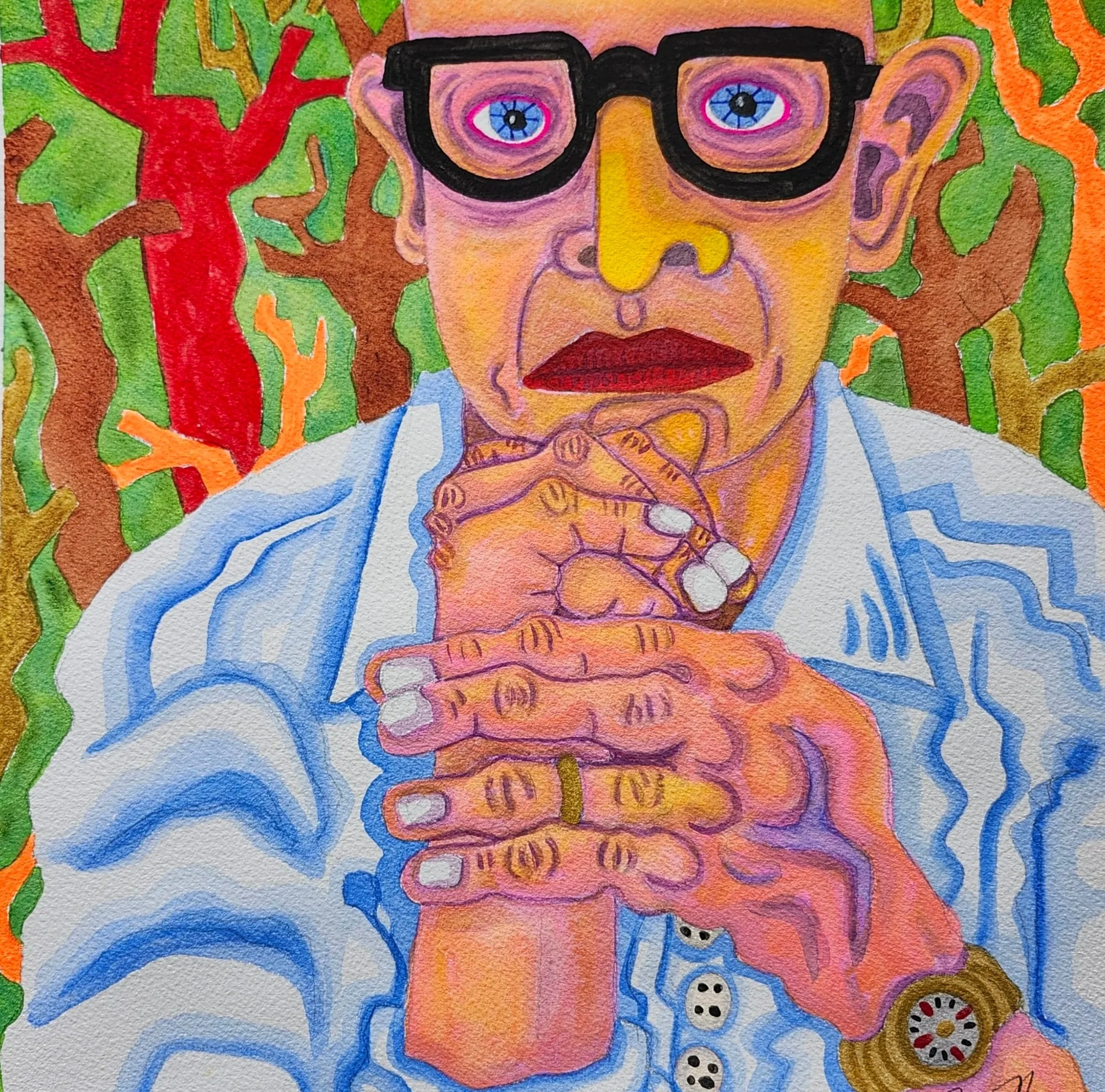 Spring Portrait #4 | 
2025 | 
Watercolor, Tempera | 
12 x 12