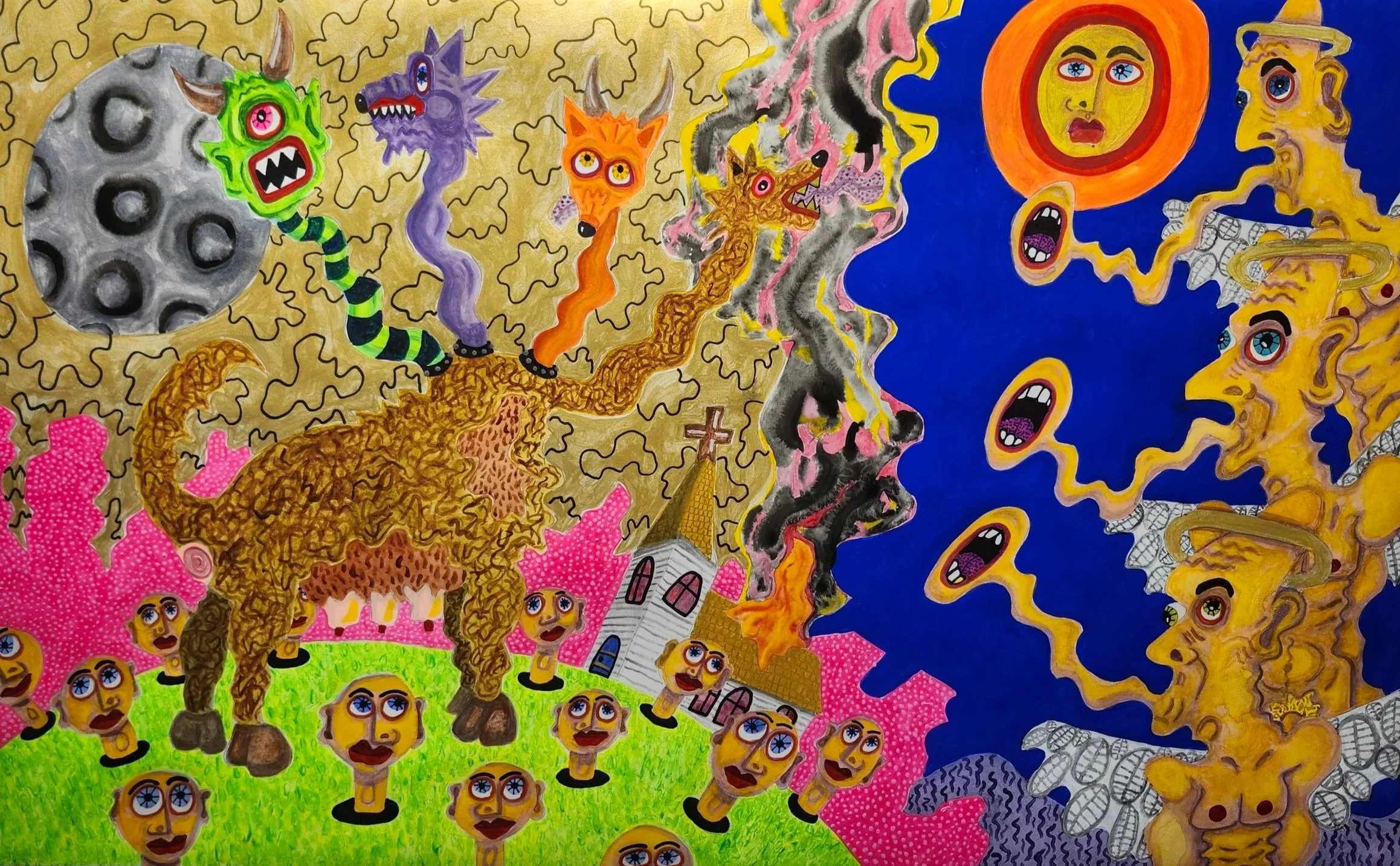 Cerberus and the Angels Screamed | 2024 | Watercolor, Tempera, Ink | 28 x 17.5