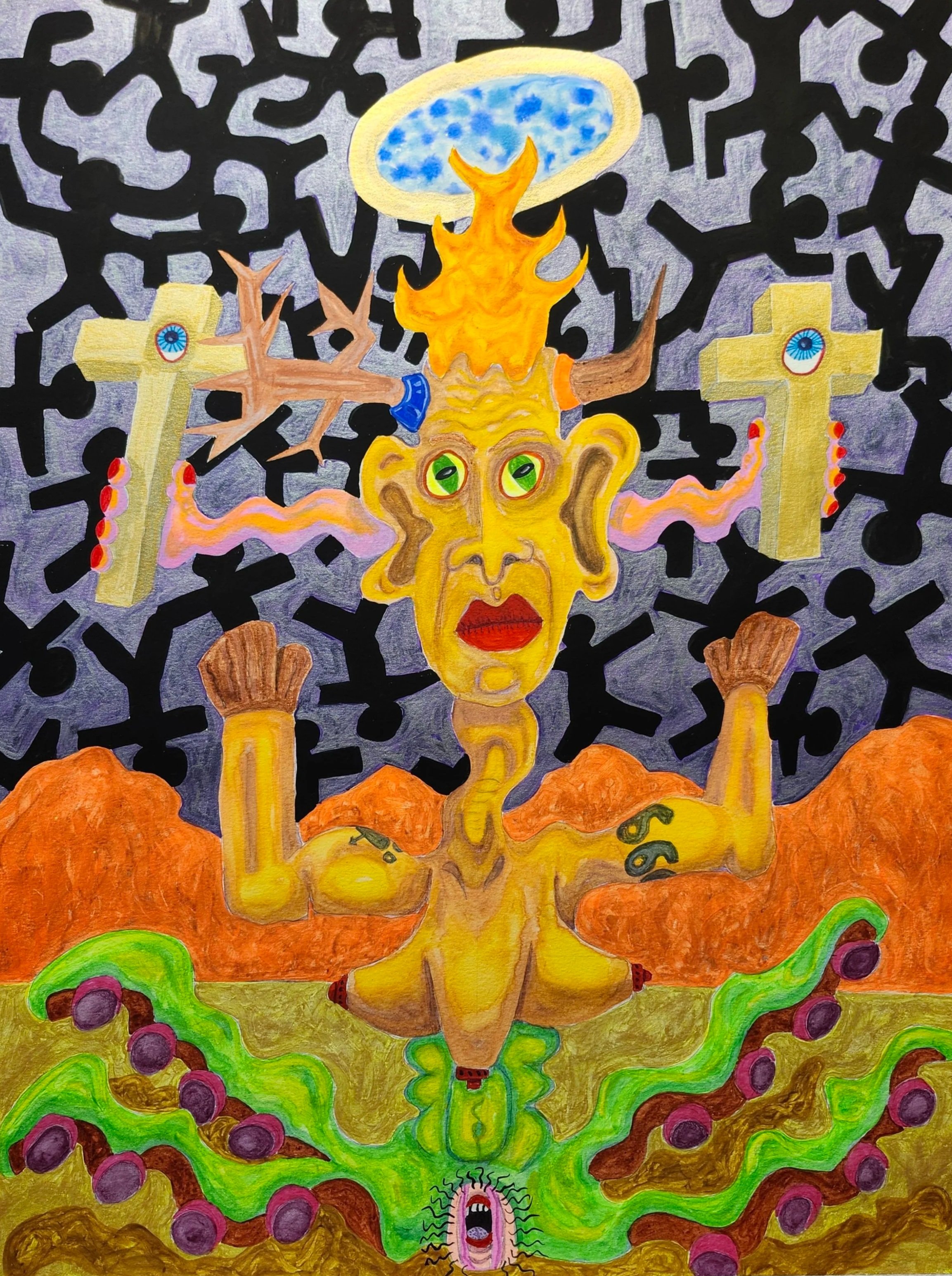 She's A Little Devil | 2024 | Watercolor, Tempera, Ink | 18 x 24