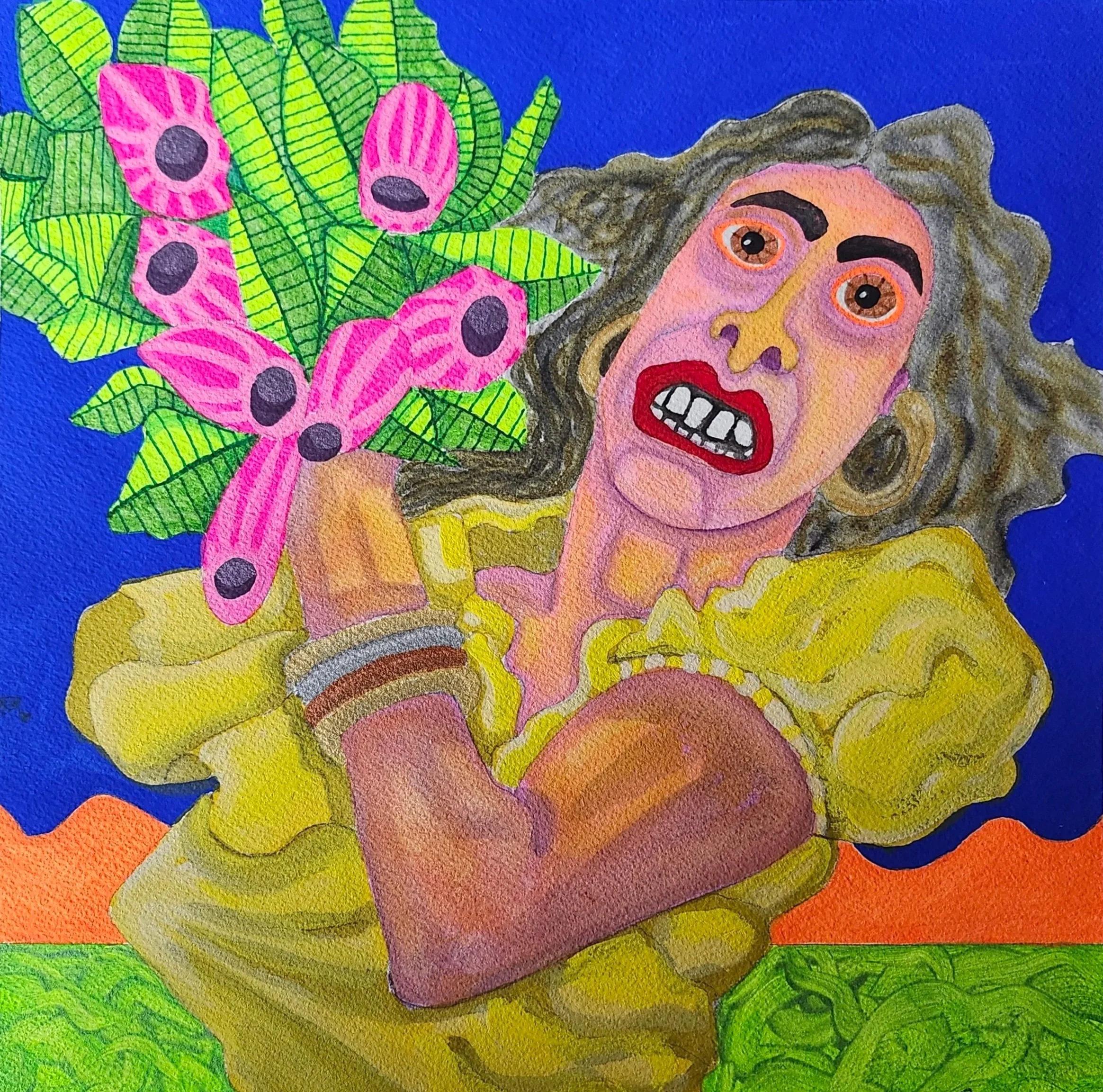 Spring Portrait #3 | 
2025 | 
Watercolor, Tempera | 
12 x 12