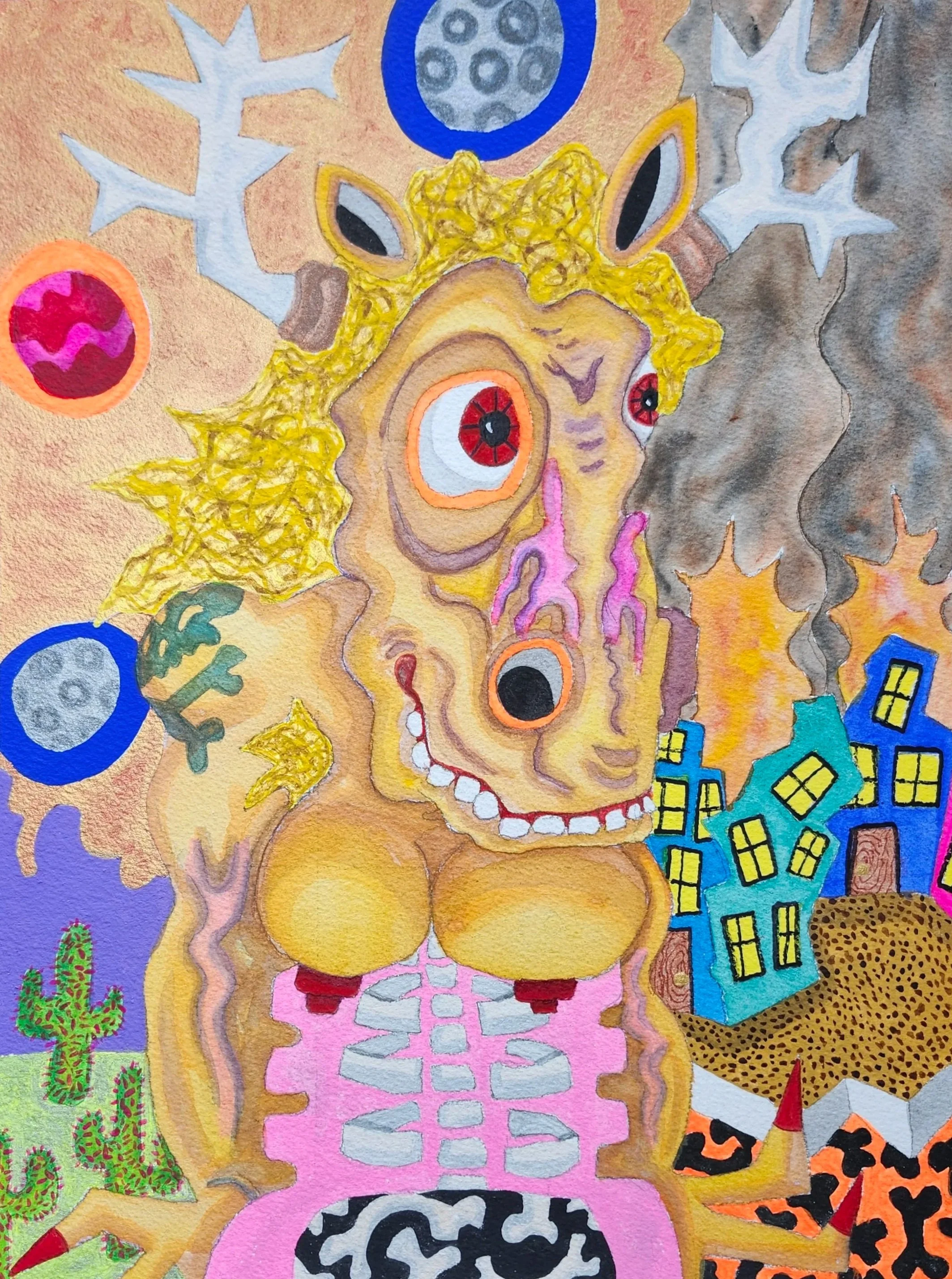 In Hell Horsing Around | 2025 | Watercolor, Tempera | 12 x 16