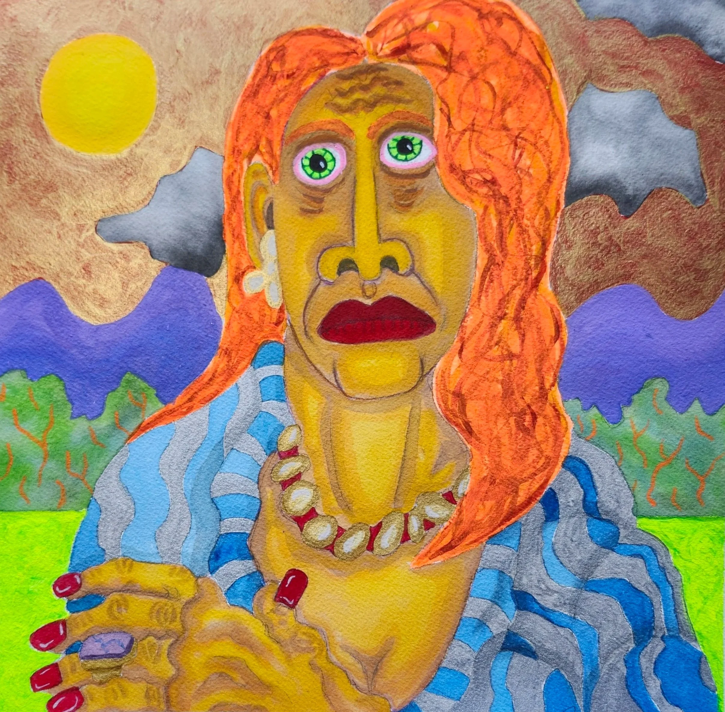 Spring Portrait #1 | 
2025 | 
Watercolor, Tempera | 
12 x 12