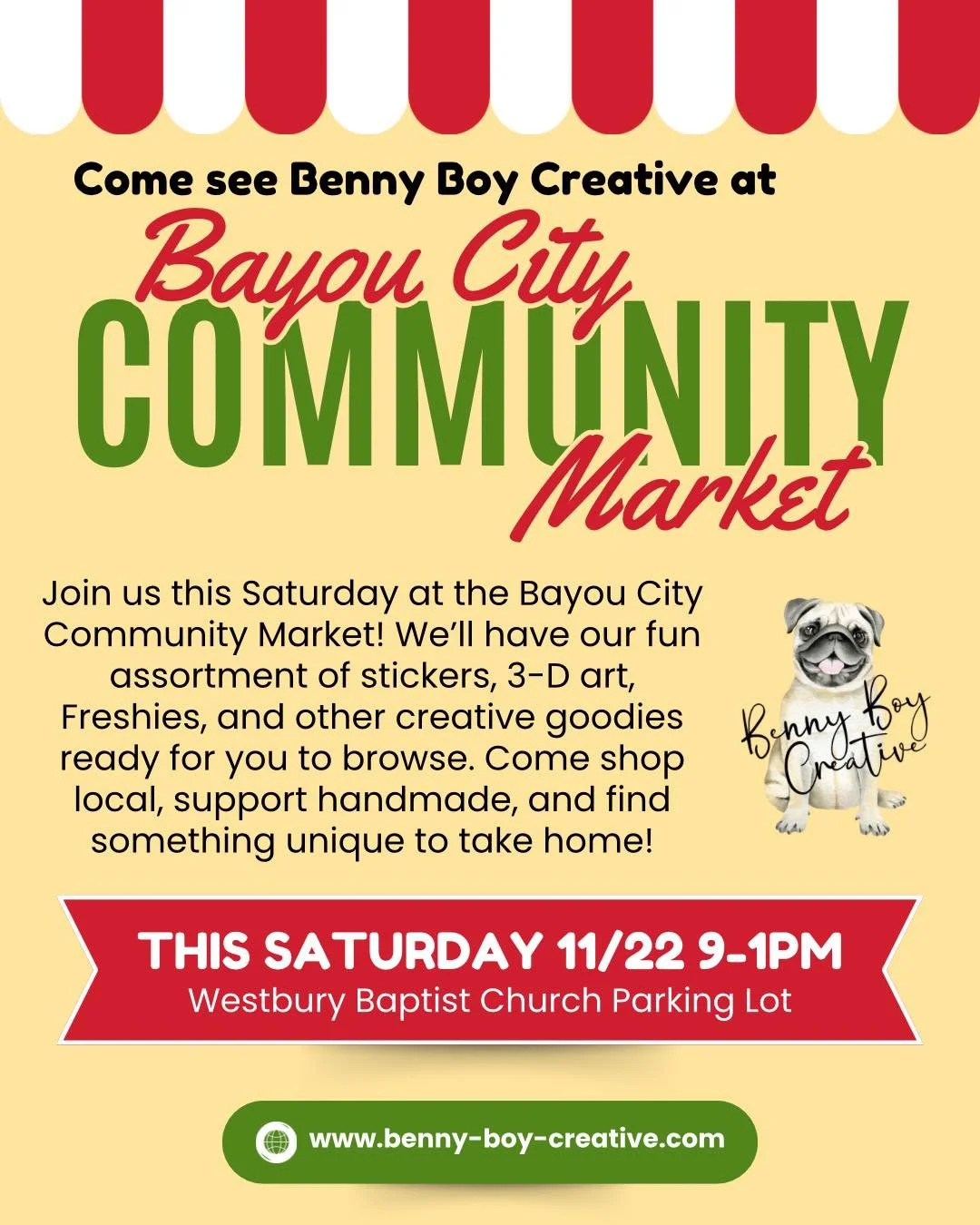 🎉📣 Come see us THIS SATURDAY at the Bayou City Community Market! 📣🎉

Benny Boy Creative and Gatsby&rsquo;s Gadgets &amp; Gizmos are teaming up at the market &mdash; which means even MORE creativity and fun! 🐾✨

🛍️ You&rsquo;ll find:
&bull; 3D-p