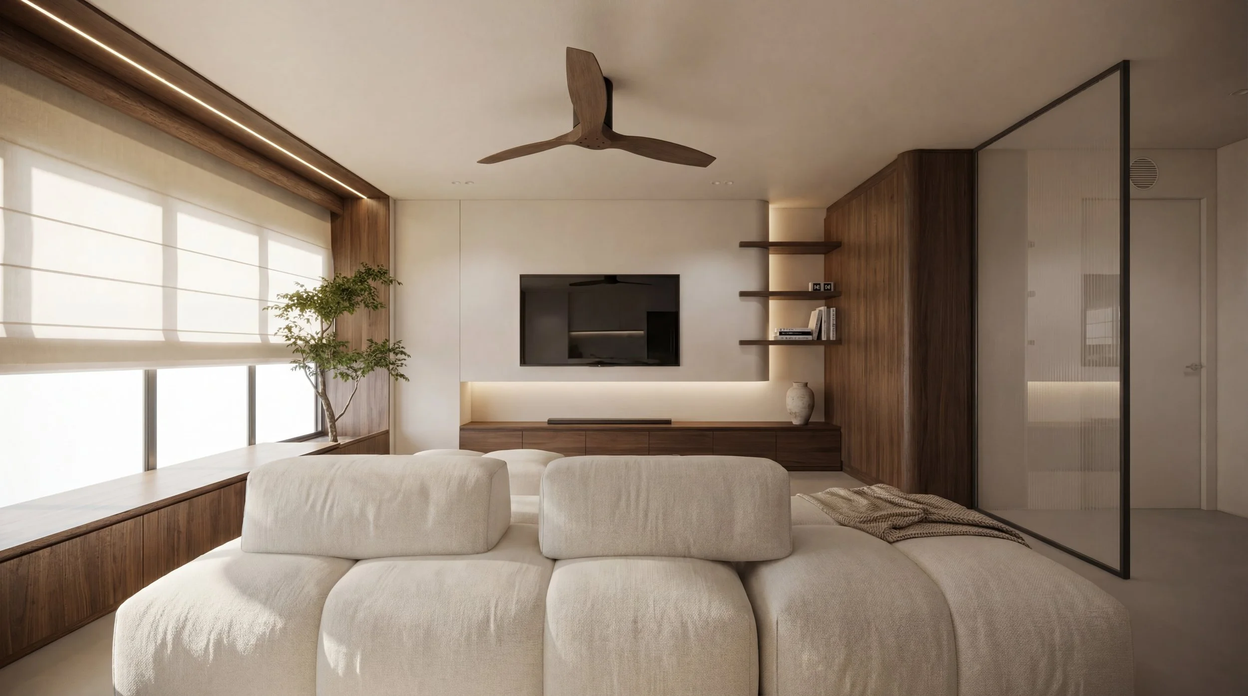 Explore this modern Japandi home designed by Built Different Studio in Singapore. Featuring open, welcoming spaces, natural textures, and greenery, this interior blends minimalism with warmth—perfect for homeowners who love to host.