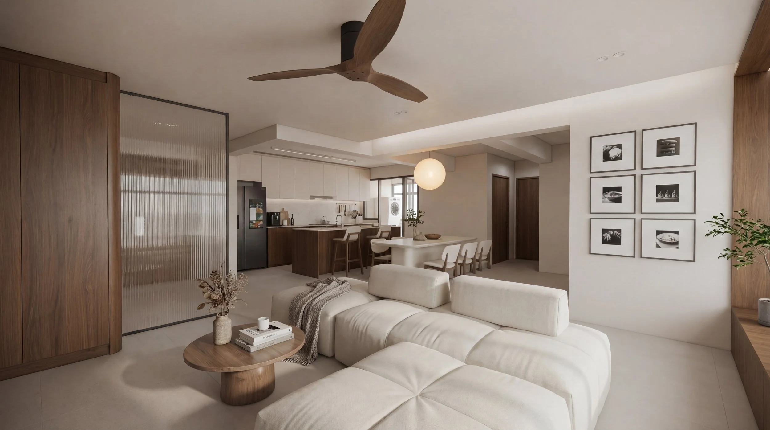 Explore this modern Japandi home designed by Built Different Studio in Singapore. Featuring open, welcoming spaces, natural textures, and greenery, this interior blends minimalism with warmth—perfect for homeowners who love to host.