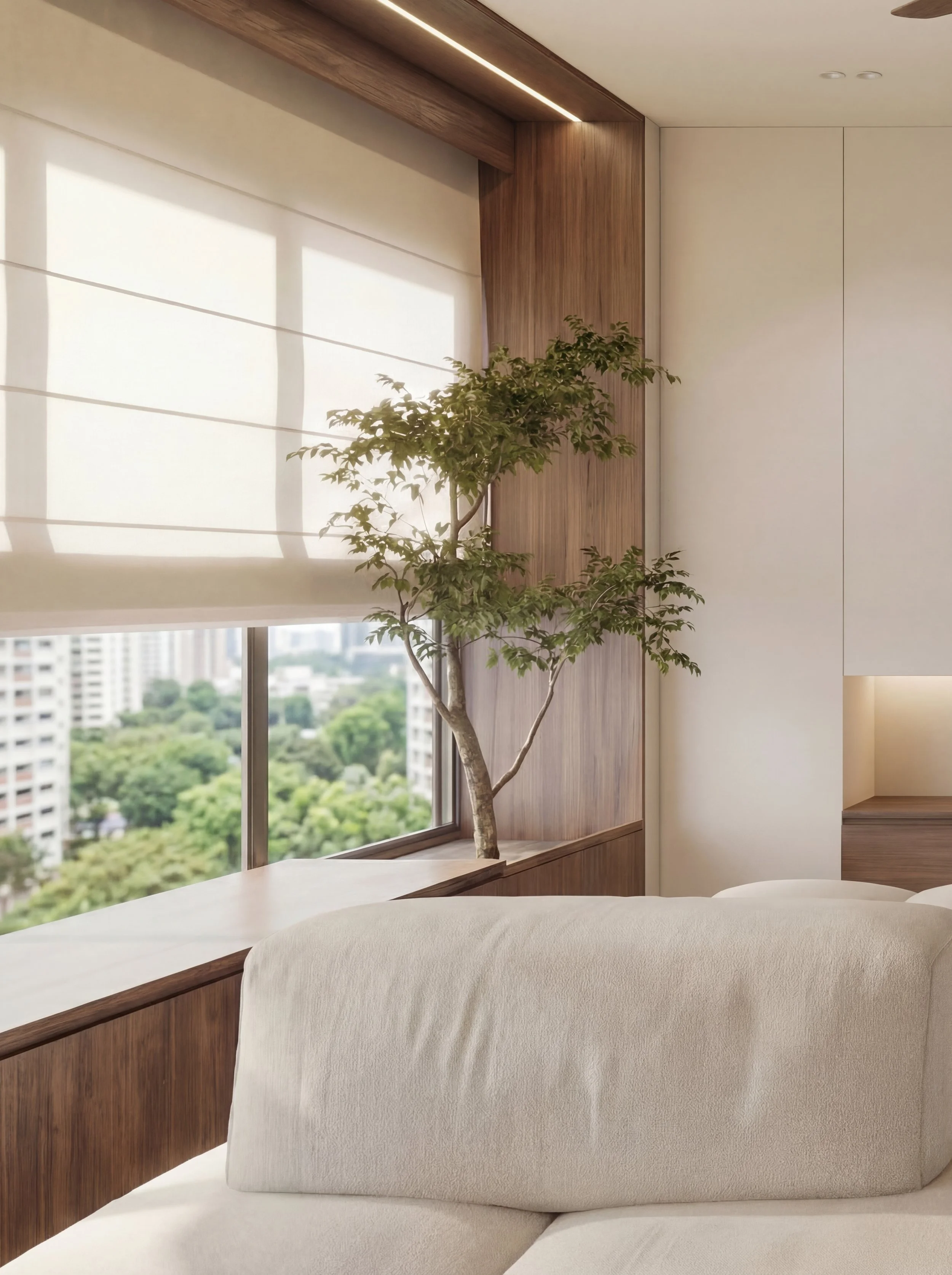 Explore this modern Japandi home designed by Built Different Studio in Singapore. Featuring open, welcoming spaces, natural textures, and greenery, this interior blends minimalism with warmth—perfect for homeowners who love to host.