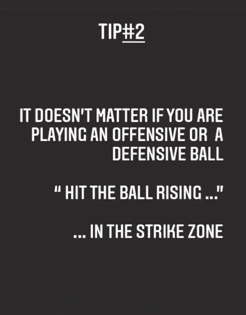 Tennis Mind Tip 2: It doesn't matter if you're playing an offensive or a defensive ball... hit the ball on the rise, in the strike zone.