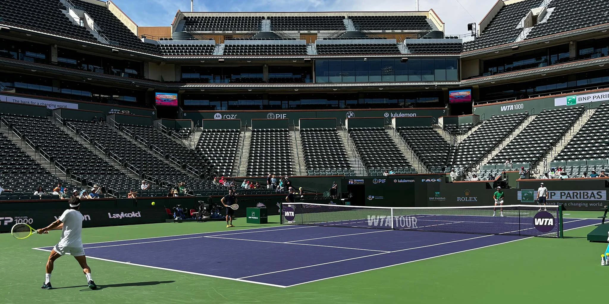 ATP Tennis Player Moez Echargui practicing on Center Court at Indian Wells 2026