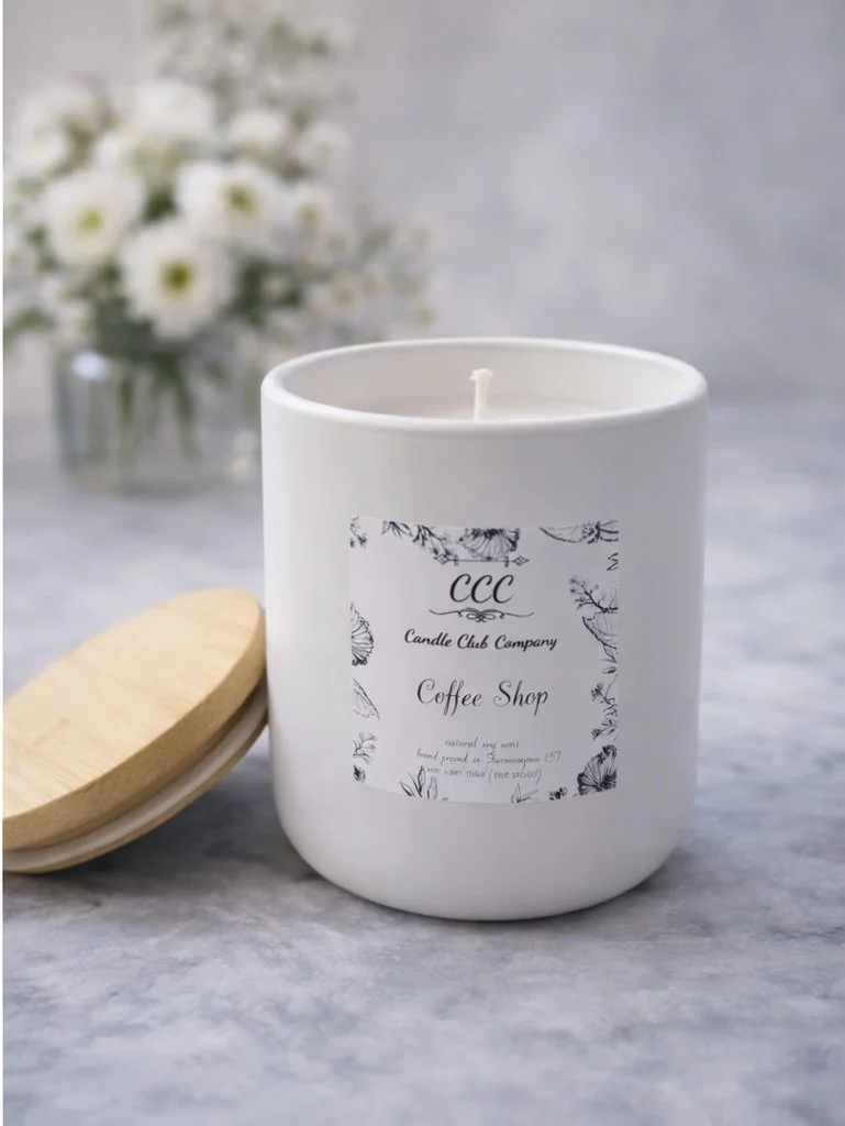 Handmade ceramic soy candle hand-poured in Farmington Connecticut, luxury reusable ceramic jar by Candle Club Company