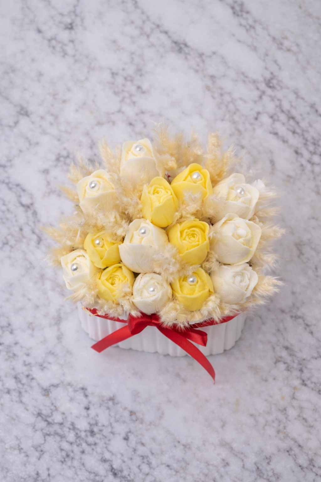 Handcrafted tulip candle bouquet with sculpted wax flowers, made in Connecticut by Candle Club Company.