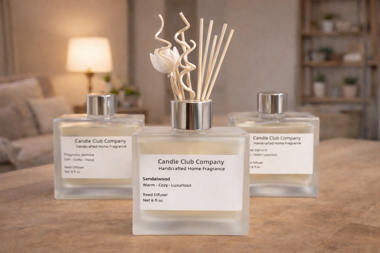 Luxury frosted glass reed diffuser styled in a modern kitchen