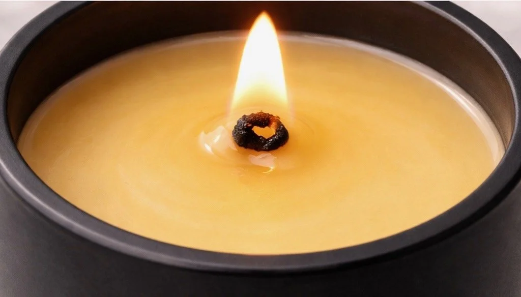 Top view smooth soy wax candle with cotton wick clean burn luxury candle close-up