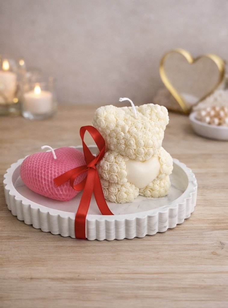 Romantic Candle Gift Set – Handmade Heart & Floral Bear Candles | Valentine’s Day Gift Box