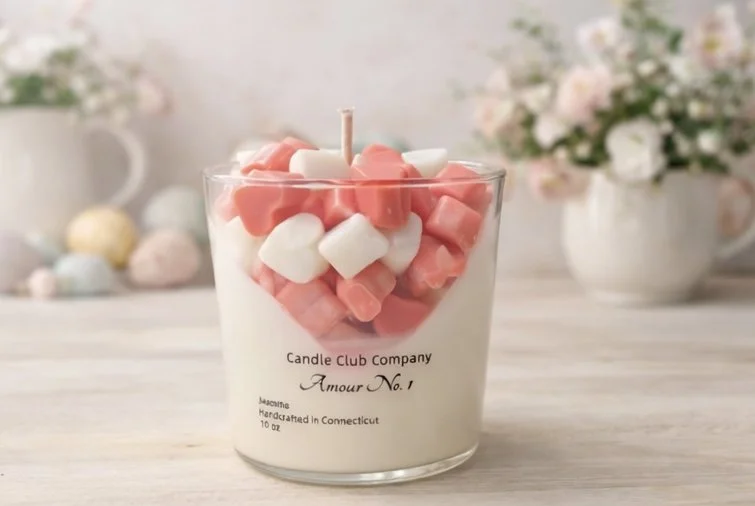Valentine’s and wedding gift soy candle with heart wax embeds